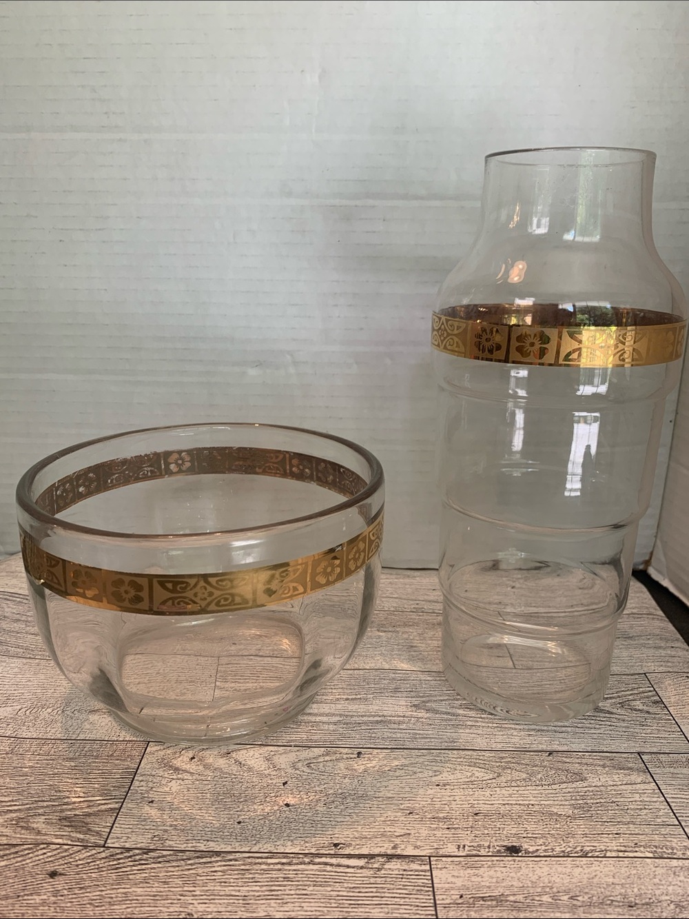 Vintage Duncan & Miller Glass Bowl / Carafe set with Gold pattern